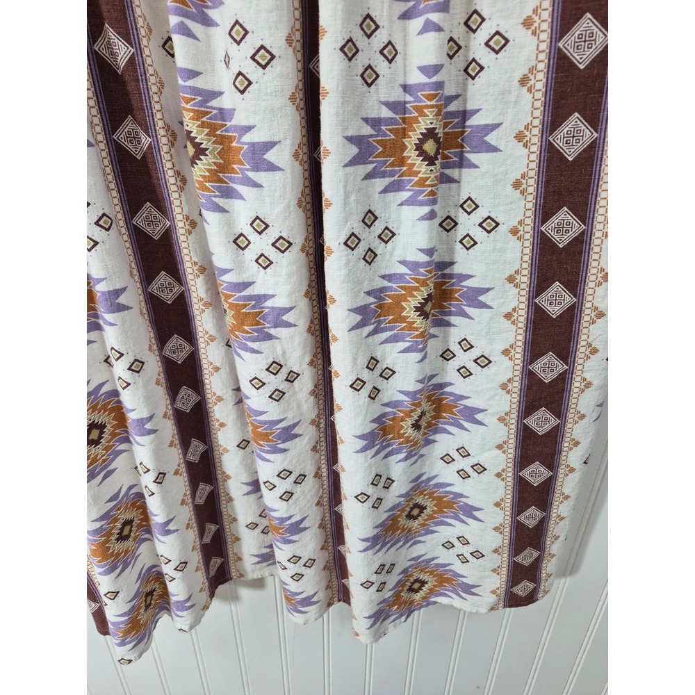 Women's Southwestern Aztec Linen Blend Midi Tank Dress Pockets Purple Large - Picture 4 of 9